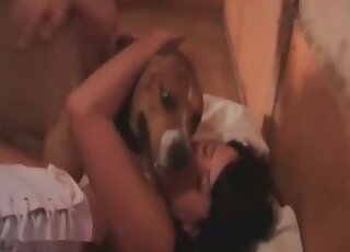 Pup screwing her lil cunt in an intense way