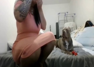 Slutty animal lover gets fucked on all fours